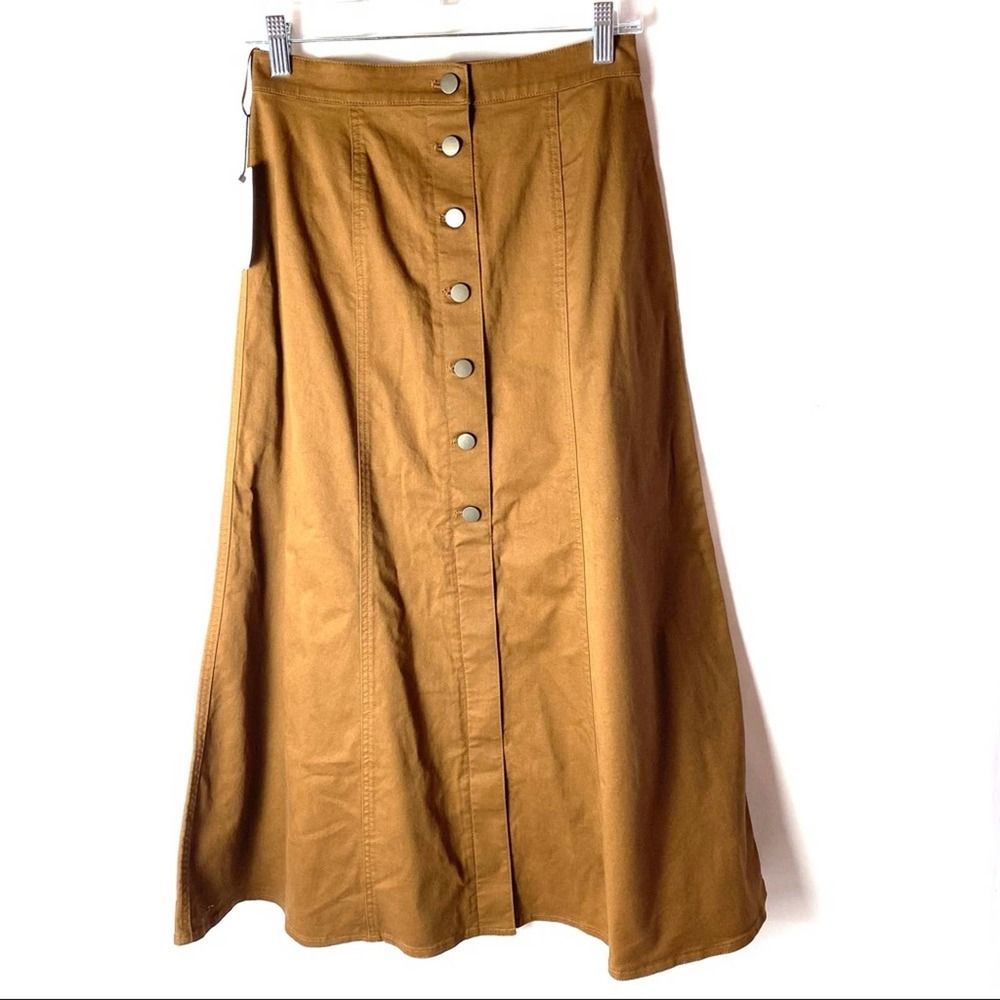 Uniqlo Camel Tan Button Front Midi Skirt Size 4